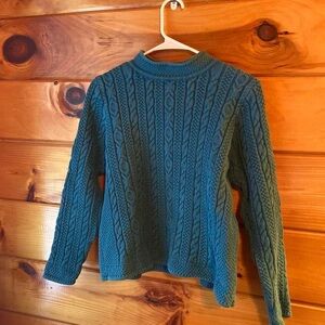L.L. Bean Teal Cable Knit Turtleneck Sweater, Size Medium